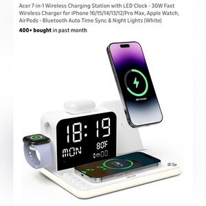 Acer White 7-in-1 Wireless Charging Station with LED Clock